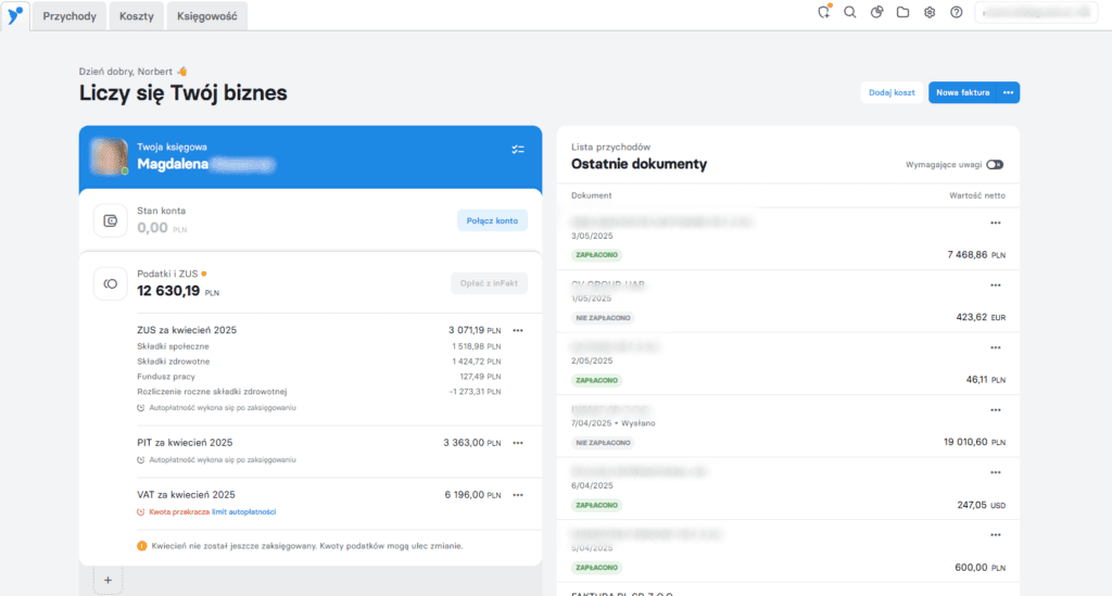 infakt panel główny