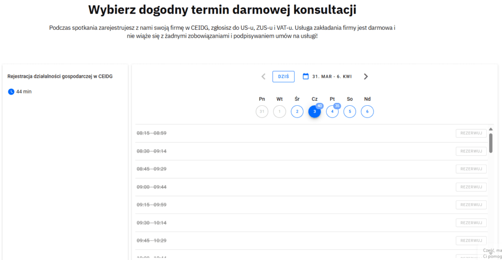 ifirma terminy konsultacji zakładania firmy