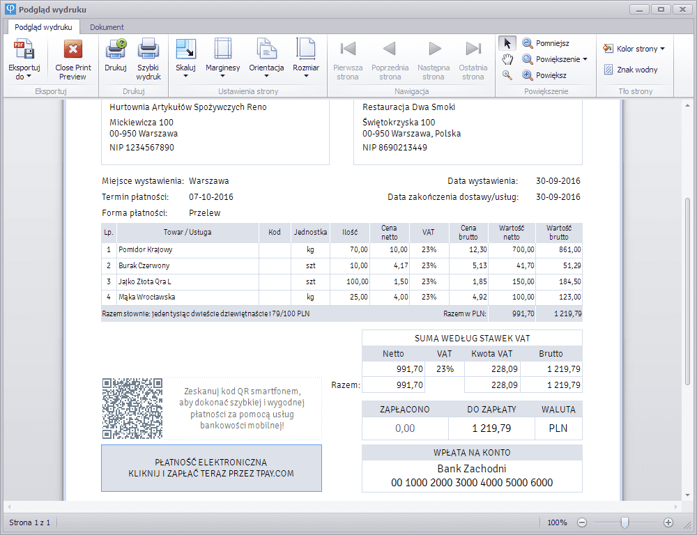 elisoft faktura do druku