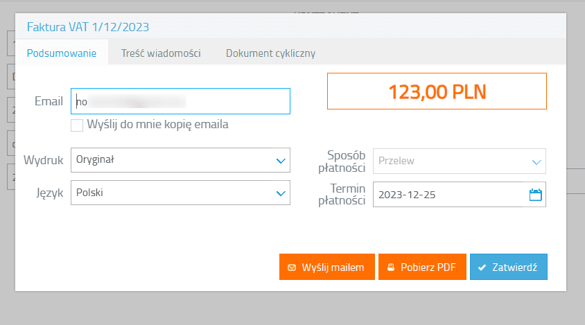 firmino wysyłanie faktury