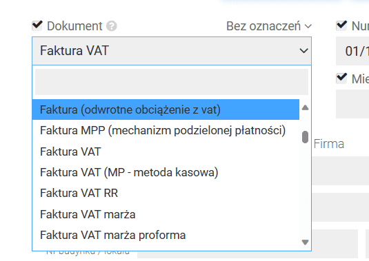 fakturowo rodzaje dokumentów