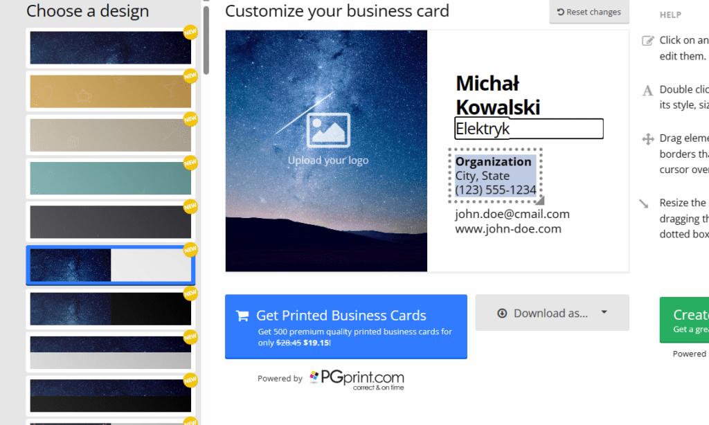 business card maker tworzenie wizytowki