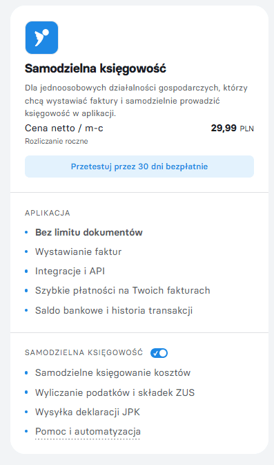 infakt cennik samodzielnej księgowości