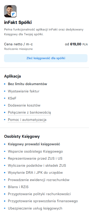 infakt cennik dla spółek