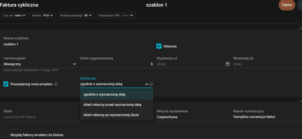 subiekt 123 faktura cykliczna