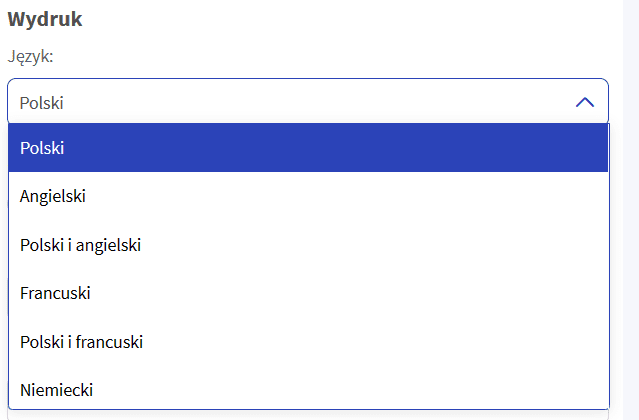szybka faktura język wydruku