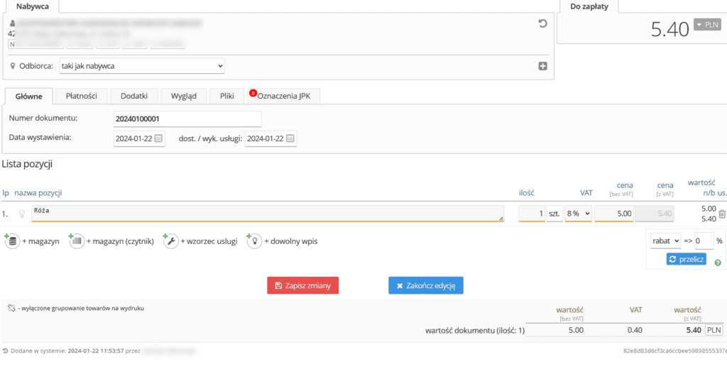 bizin wystawianie faktury 2