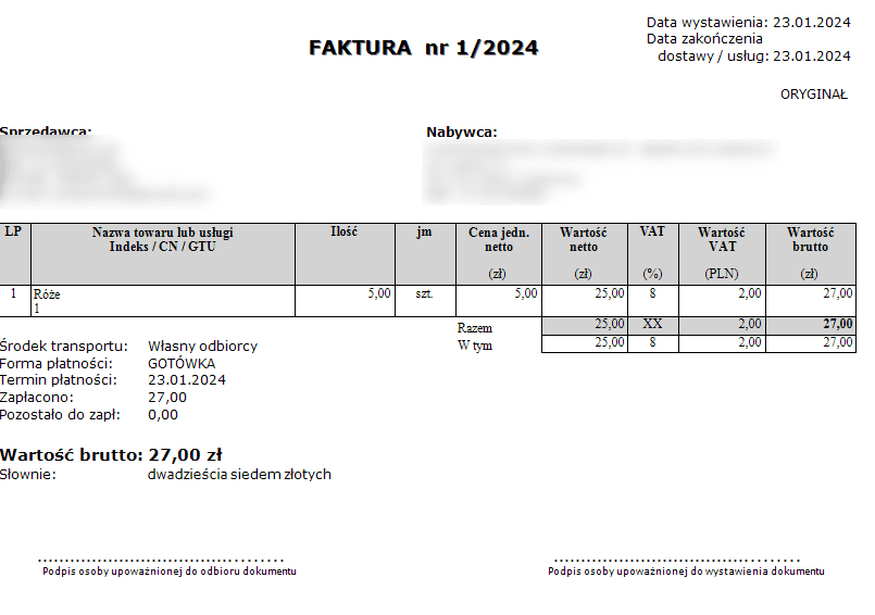 fakturowanie pro faktura do druku