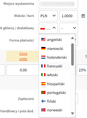 intaxo języki faktur