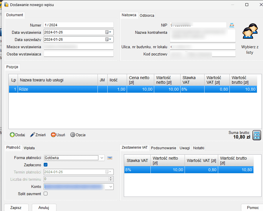 Pakiet Przedsiębiorcy dodawanie nowego wpisu