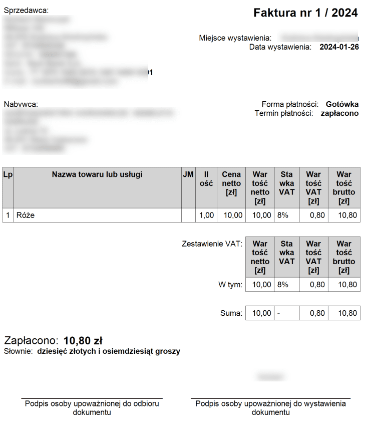 Pakiet Przedsiębiorcy druk faktury