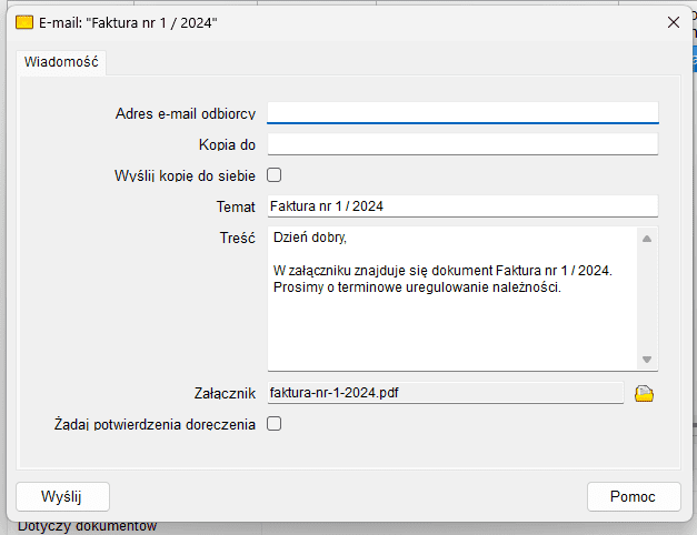 Pakiet Przedsiębiorcy wysyłka e-maila