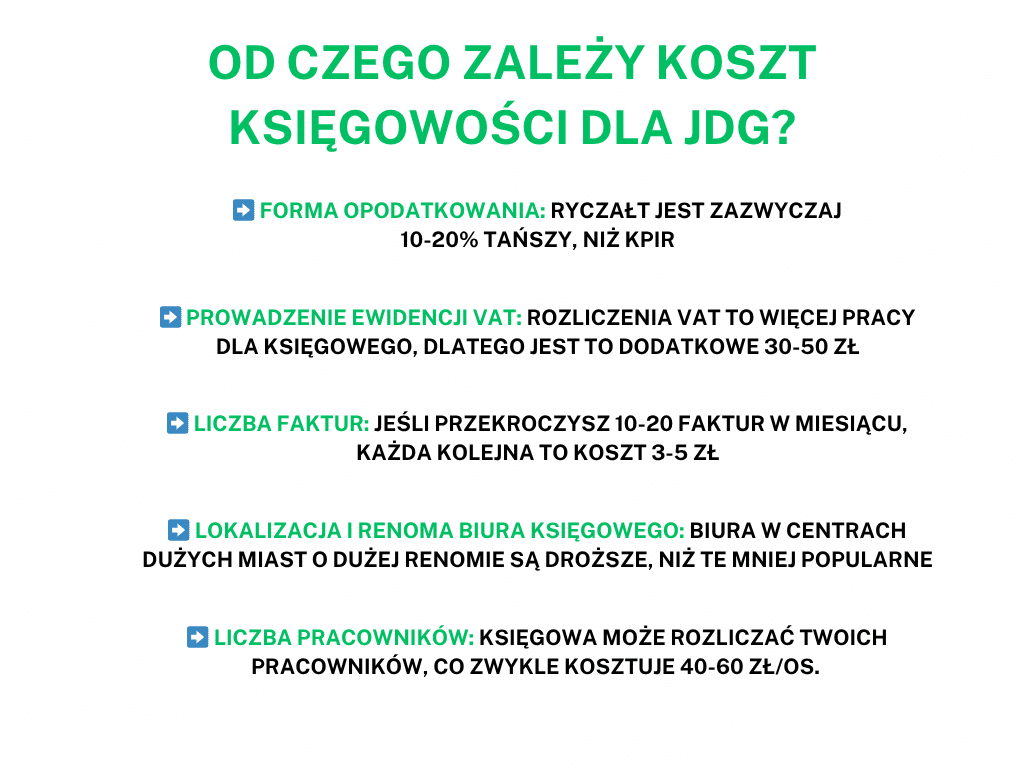 od czego zalezy koszt księgowości jdg