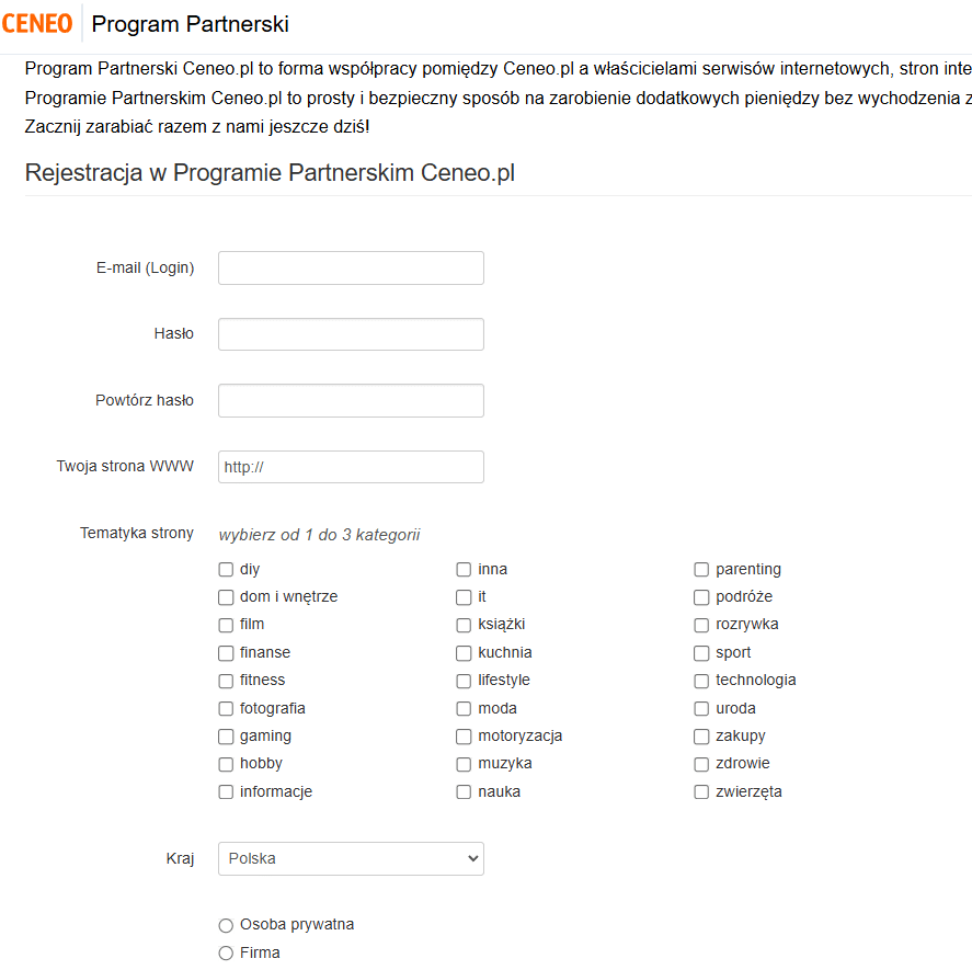 ceneo program partnerski rejestracja