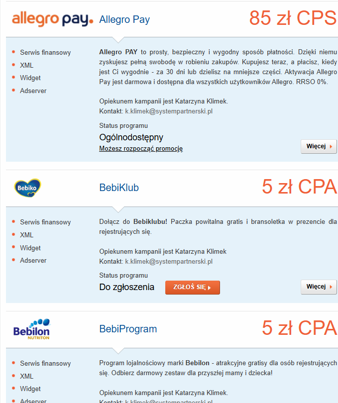 system partnerski kampanie niefinansowe